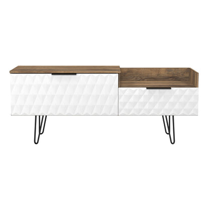 Harlequin TV Unit White & Oak 1 Shelf 2 Drawers 128cm