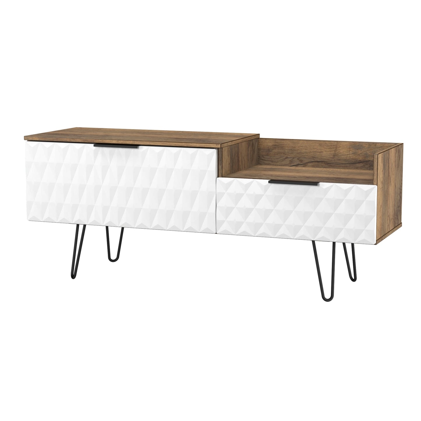 Harlequin TV Unit White & Oak 1 Shelf 2 Drawers 128cm