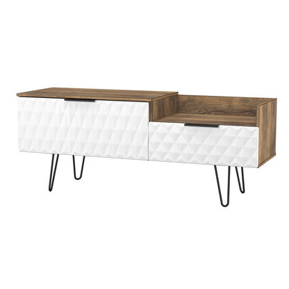 Harlequin TV Unit White & Oak 1 Shelf 2 Drawers 128cm