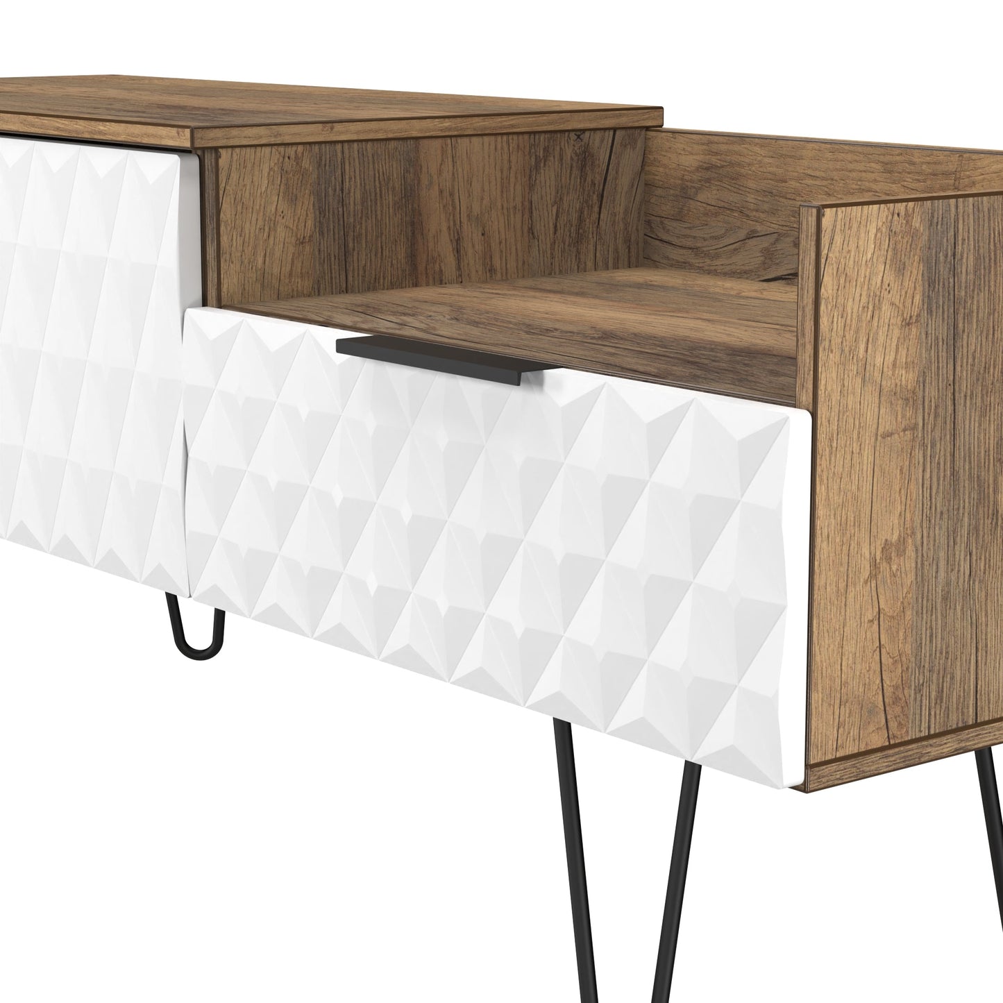 Harlequin TV Unit White & Oak 1 Shelf 2 Drawers 128cm