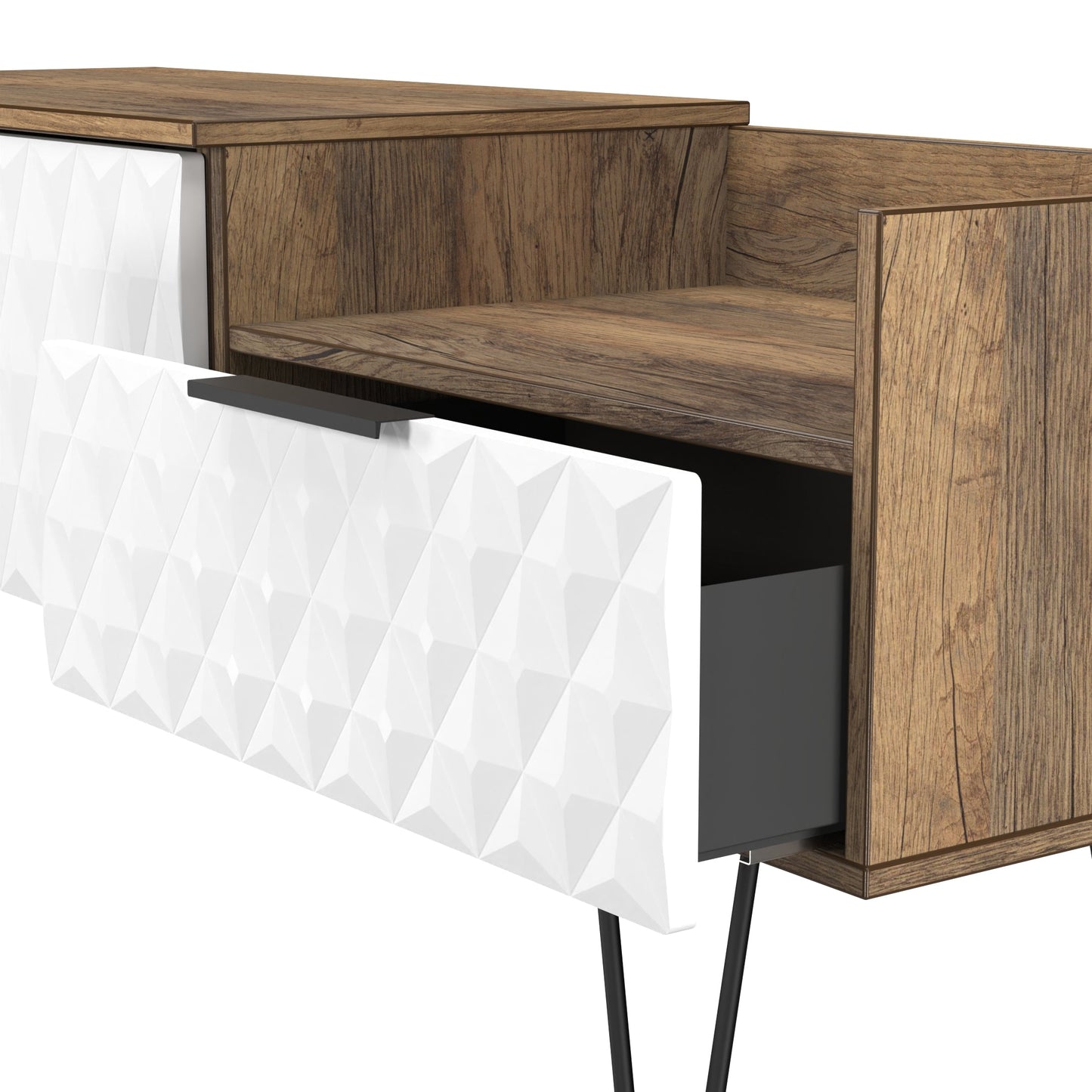 Harlequin TV Unit White & Oak 1 Shelf 2 Drawers 128cm