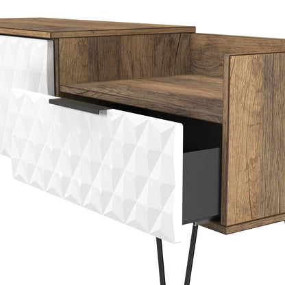 Harlequin TV Unit White & Oak 1 Shelf 2 Drawers 128cm