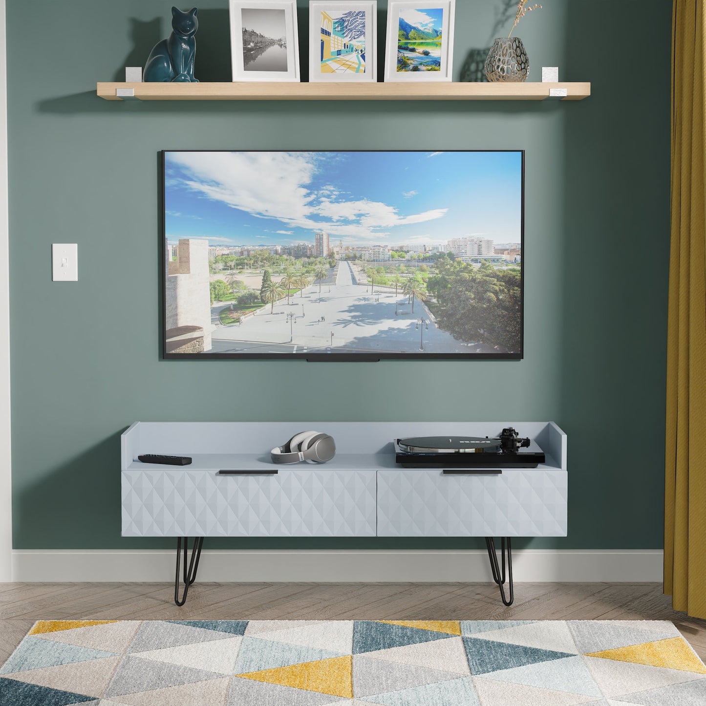 Harlequin TV Unit Light Blue 2 Drawers 128cm