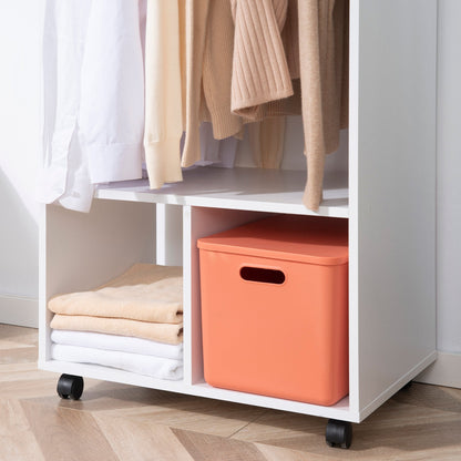 Rolling Open Wardrobe w/ Hanging Rod Storage Shelves Closet Organizer