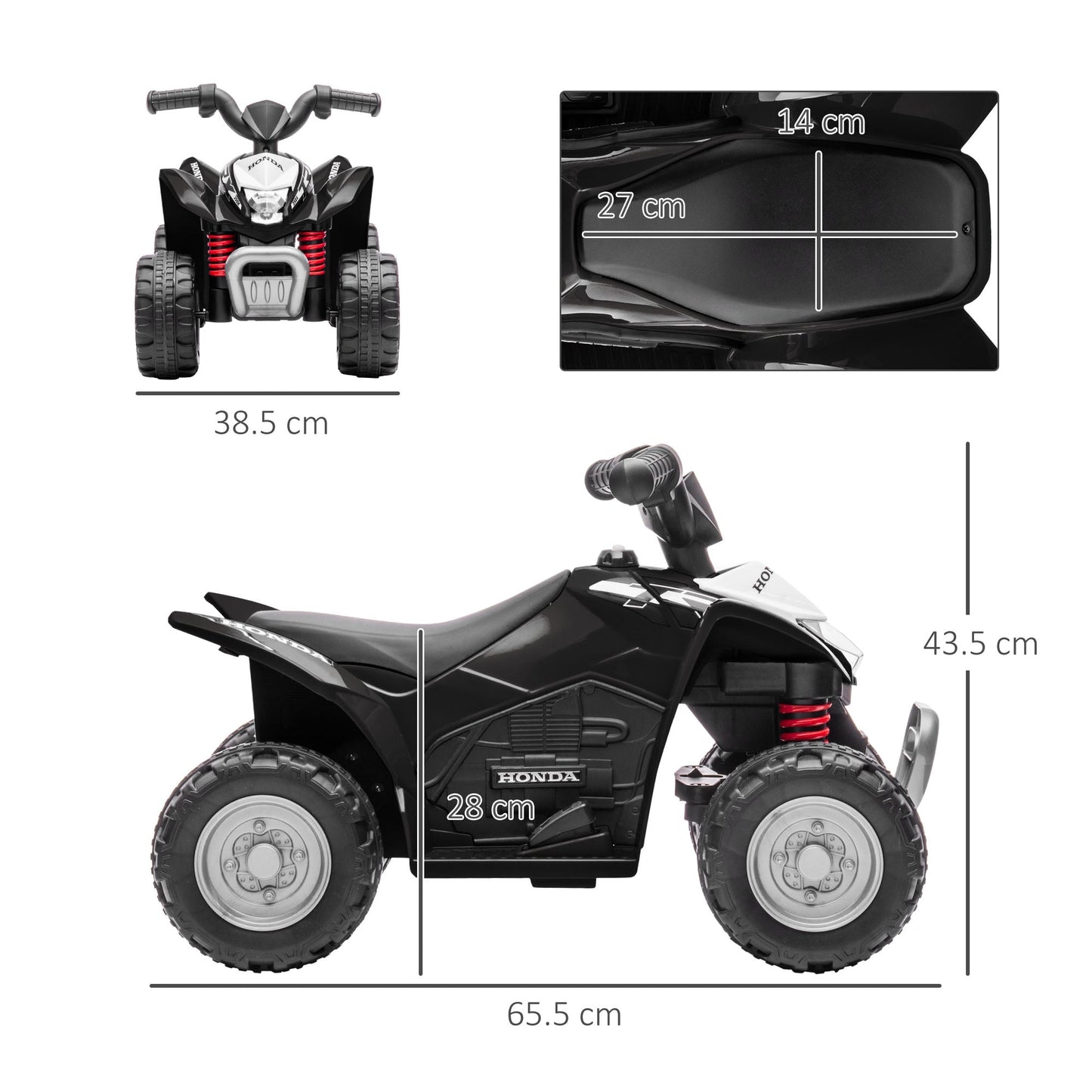 Honda Ride On Quad Bike With LED Light & Horn 1.5 To 3 Years Black by Aiyaplay