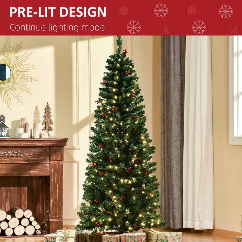 6 Foot Prelit Artificial Pencil Christmas Tree with Warm White LED Light