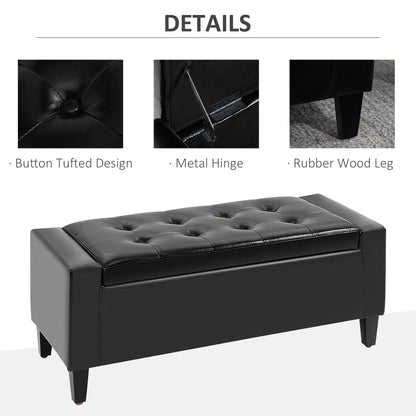 Homcom PU Leather Storage Ottoman Bench Storage Chest Tufted Ottoman Cube w/ Flipping Top 92L x 40W x 40H cm Black