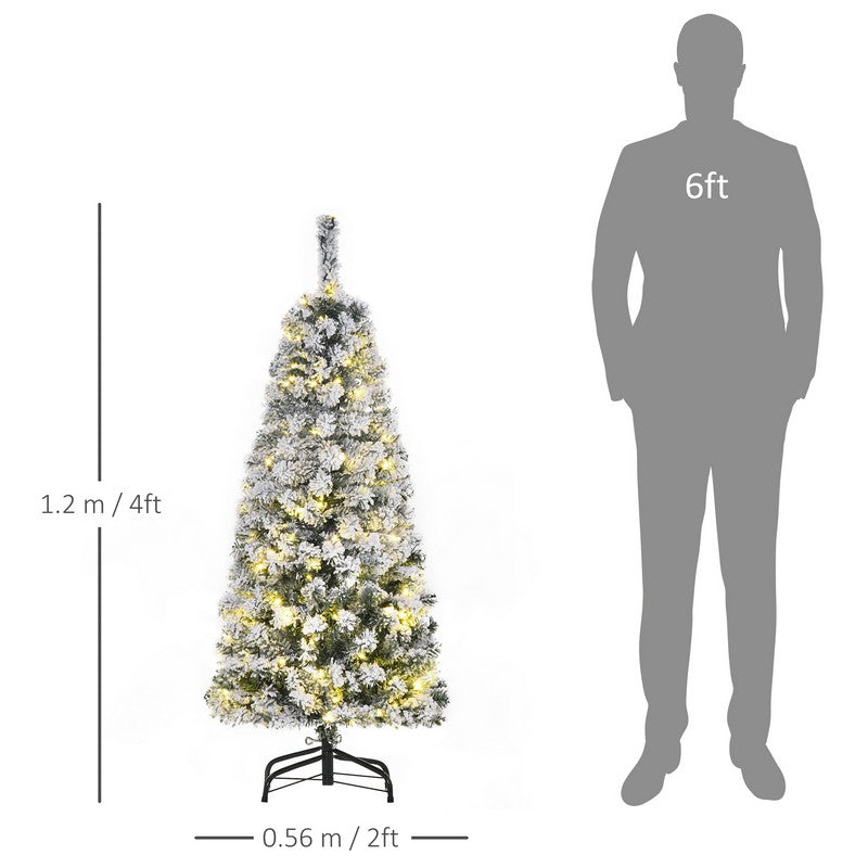 4 Foot Prelit Artificial Snow Flocked Christmas Tree with Warm White LED Light