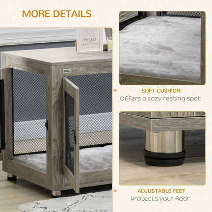 Pawhut Two-In-One Dog Cage & Side Table With Two Doors Cushion For Large Dogs