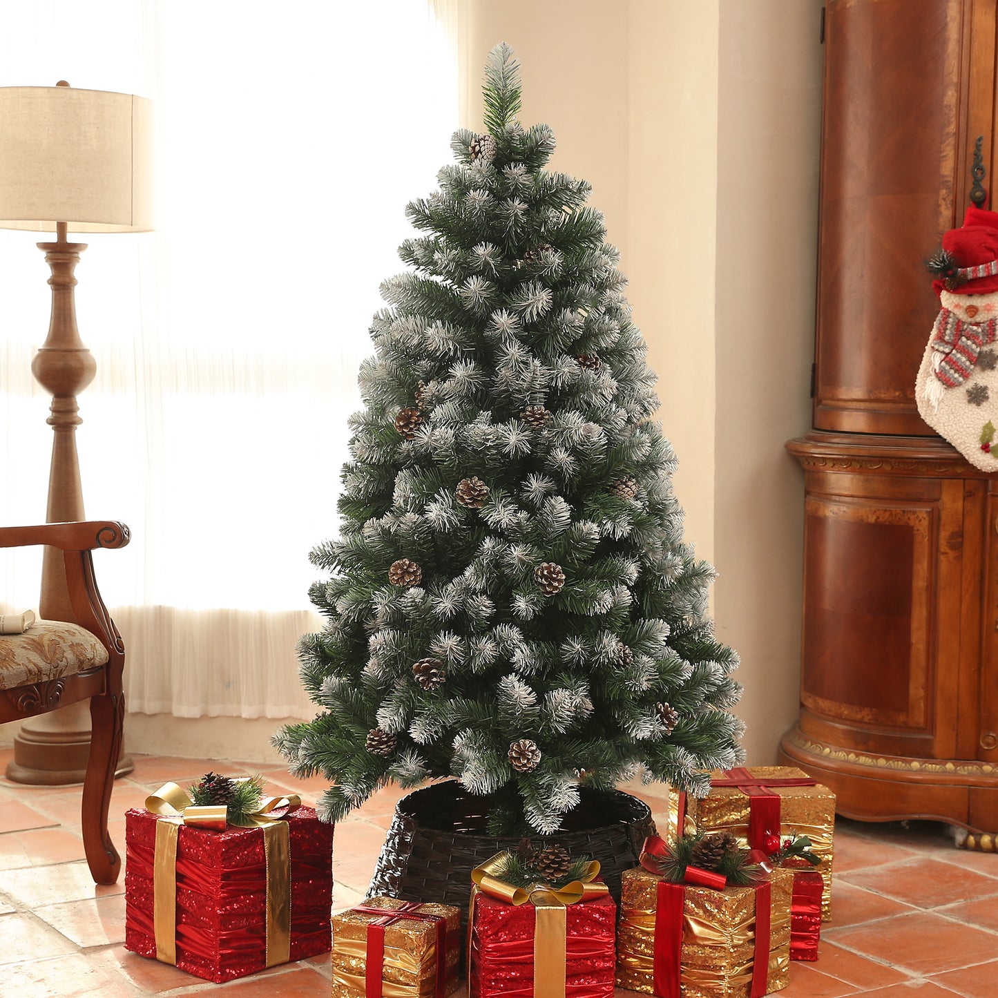 5ft Pinecone Christmas Tree Artificial - White Frosted Green  489 Tips