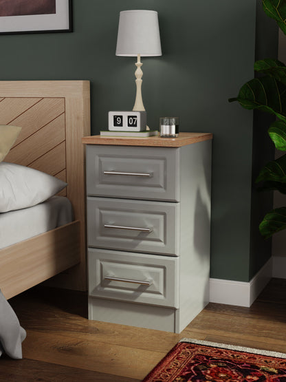 Kent Bedside Table Grey & Oak 3 Drawers 70cm