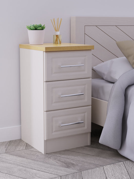 Kent Bedside Table Off-White 3 Drawers 70cm