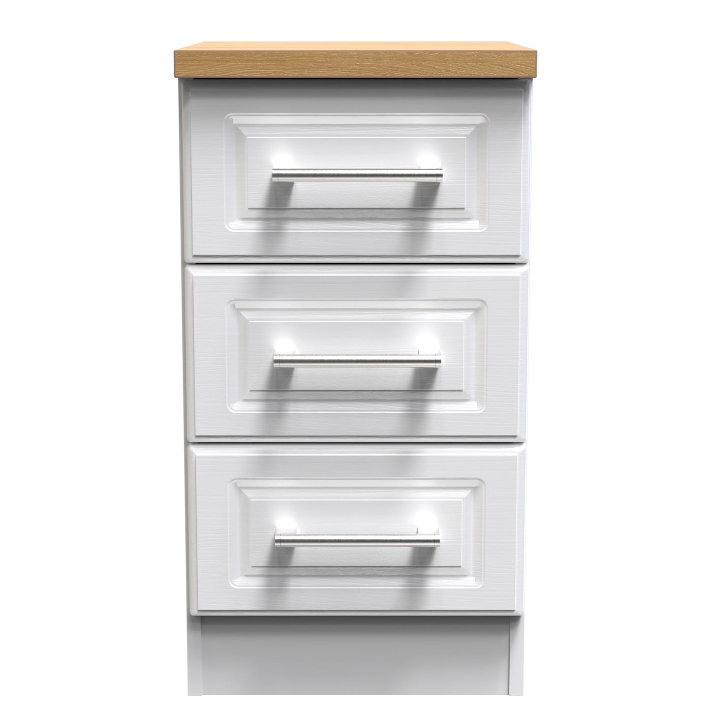 Kent Bedside Table White & Oak 3 Drawers 70cm