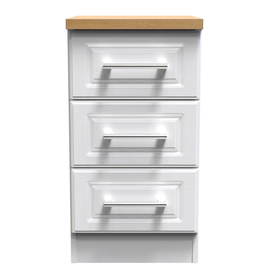 Kent Bedside Table White & Oak 3 Drawers 70cm