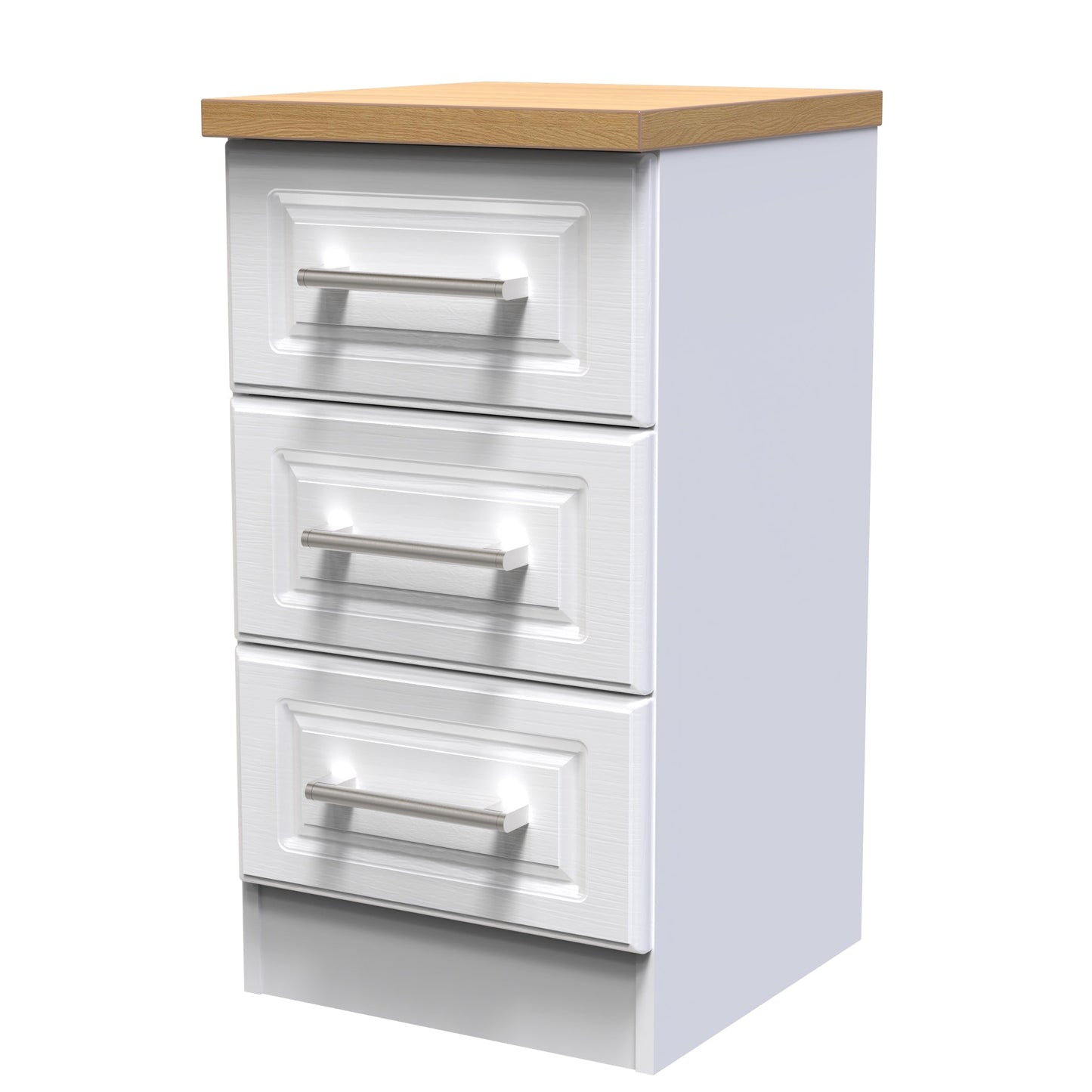 Kent Bedside Table White & Oak 3 Drawers 70cm