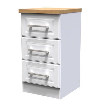 Kent Bedside Table White & Oak 3 Drawers 70cm