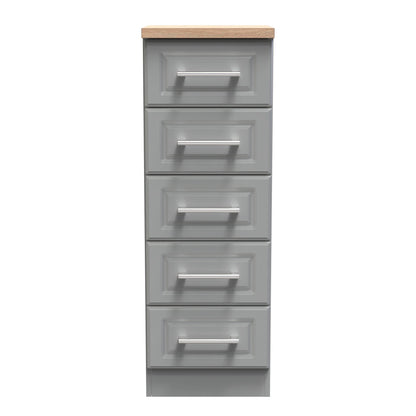 Kent Tall Tallboy Grey & Oak 5 Drawers 108cm