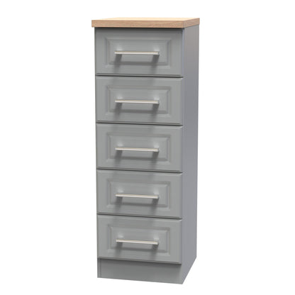 Kent Tall Tallboy Grey & Oak 5 Drawers 108cm