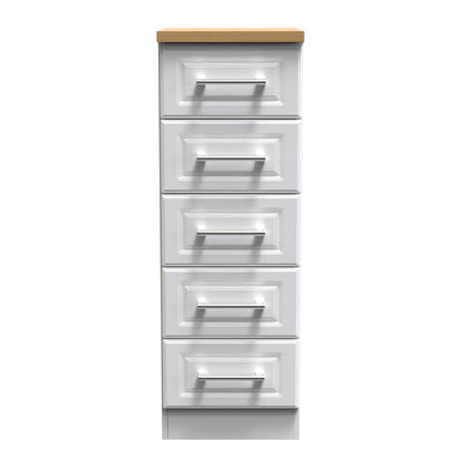 Kent Tall Tallboy White & Oak 5 Drawers 108cm