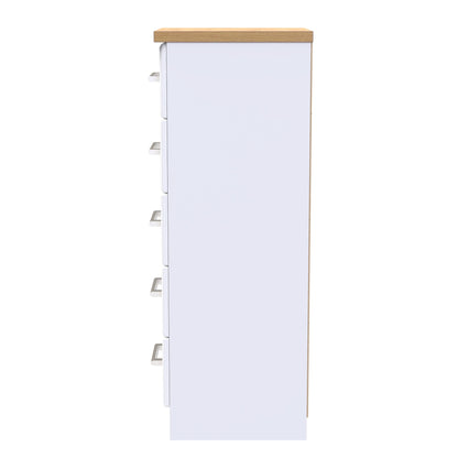 Kent Tall Tallboy White & Oak 5 Drawers 108cm