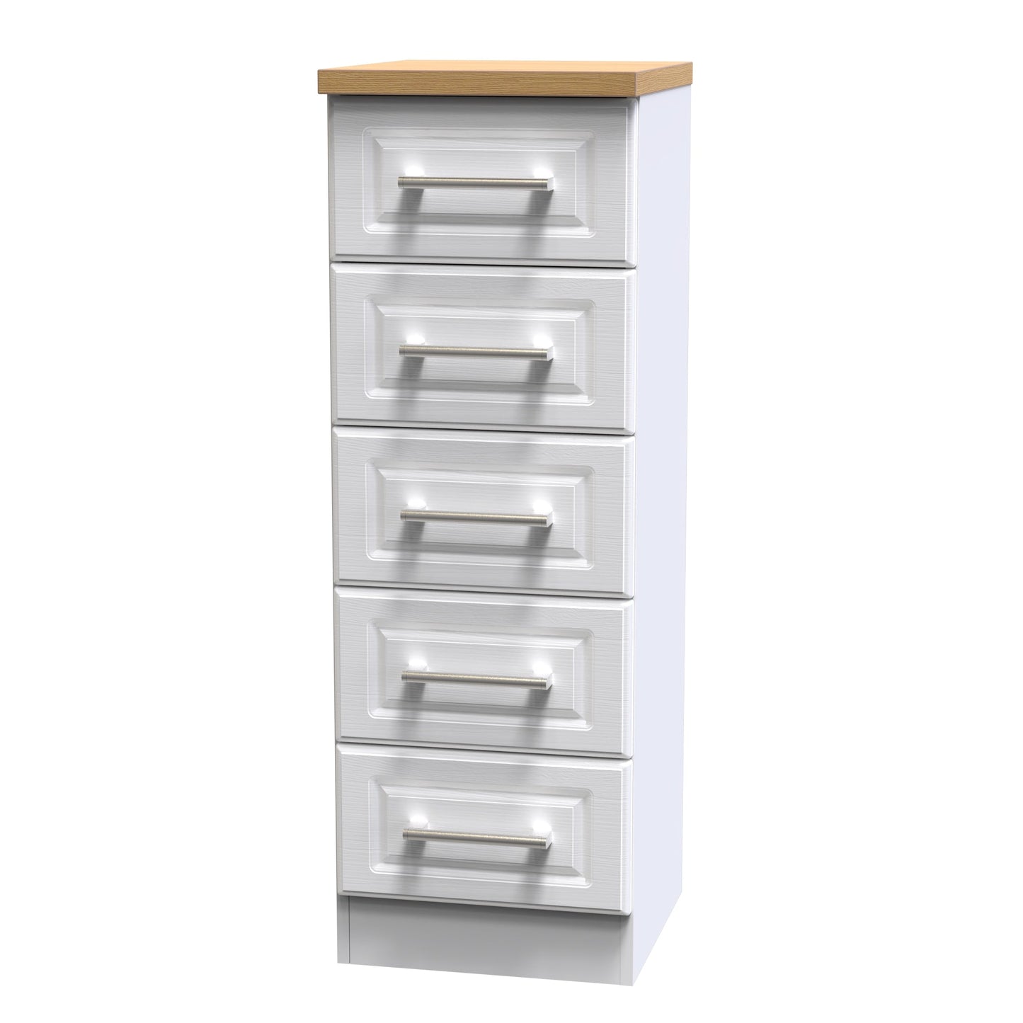 Kent Tall Tallboy White & Oak 5 Drawers 108cm