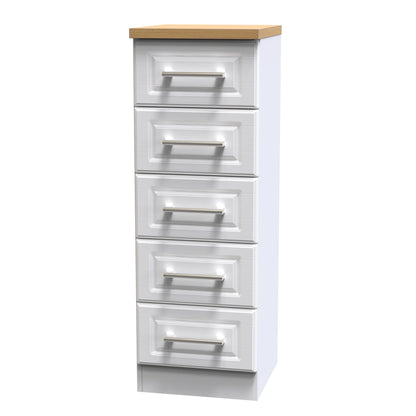Kent Tall Tallboy White & Oak 5 Drawers 108cm