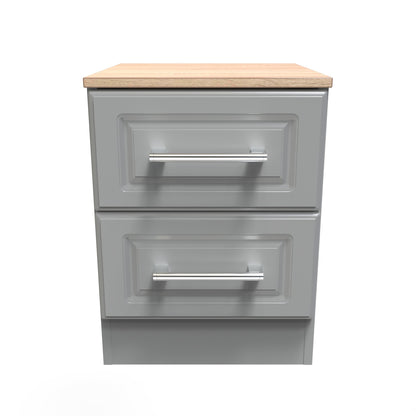 Kent Bedside Table Grey & Oak 2 Drawers 51cm