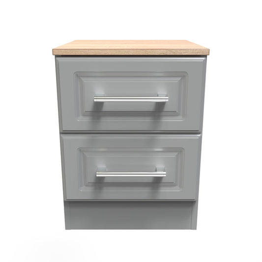 Kent Bedside Table Grey & Oak 2 Drawers 51cm