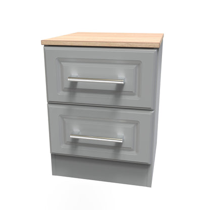 Kent Bedside Table Grey & Oak 2 Drawers 51cm