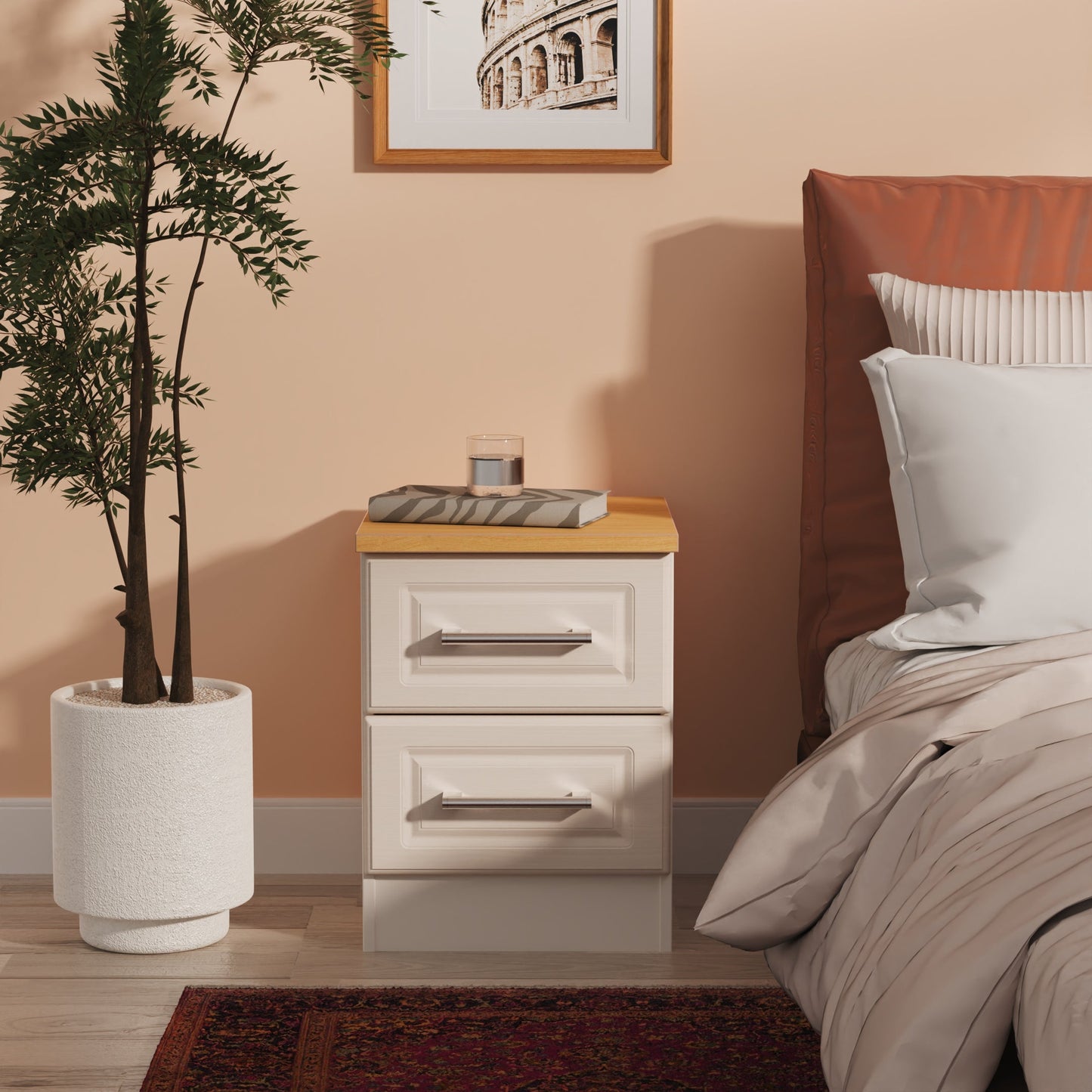 Kent Bedside Table Off-White 2 Drawers 51cm