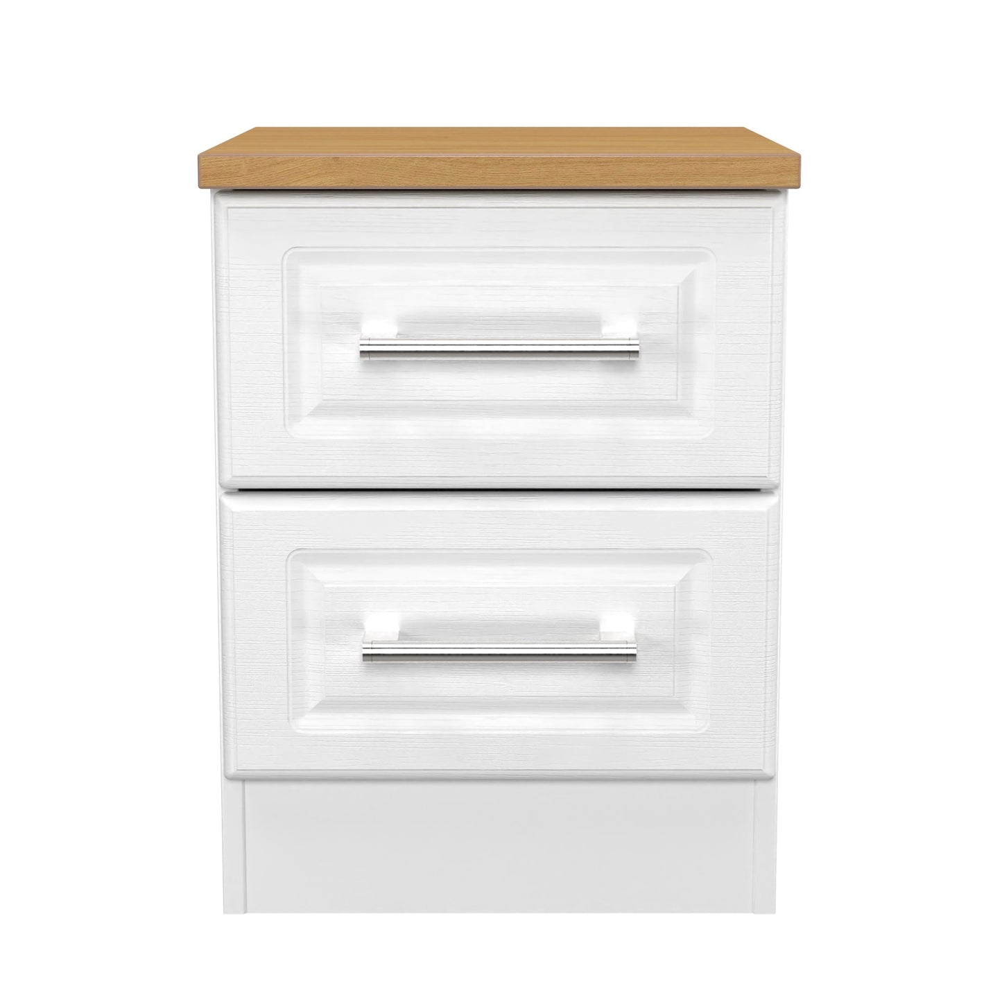 Kent Bedside Table White & Oak 2 Drawers 51cm
