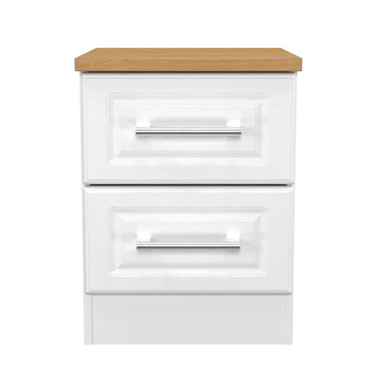 Kent Bedside Table White & Oak 2 Drawers 51cm