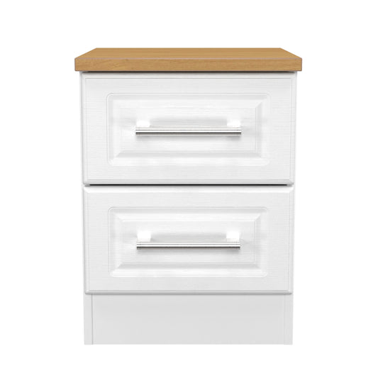 Kent Bedside Table White & Oak 2 Drawers 51cm