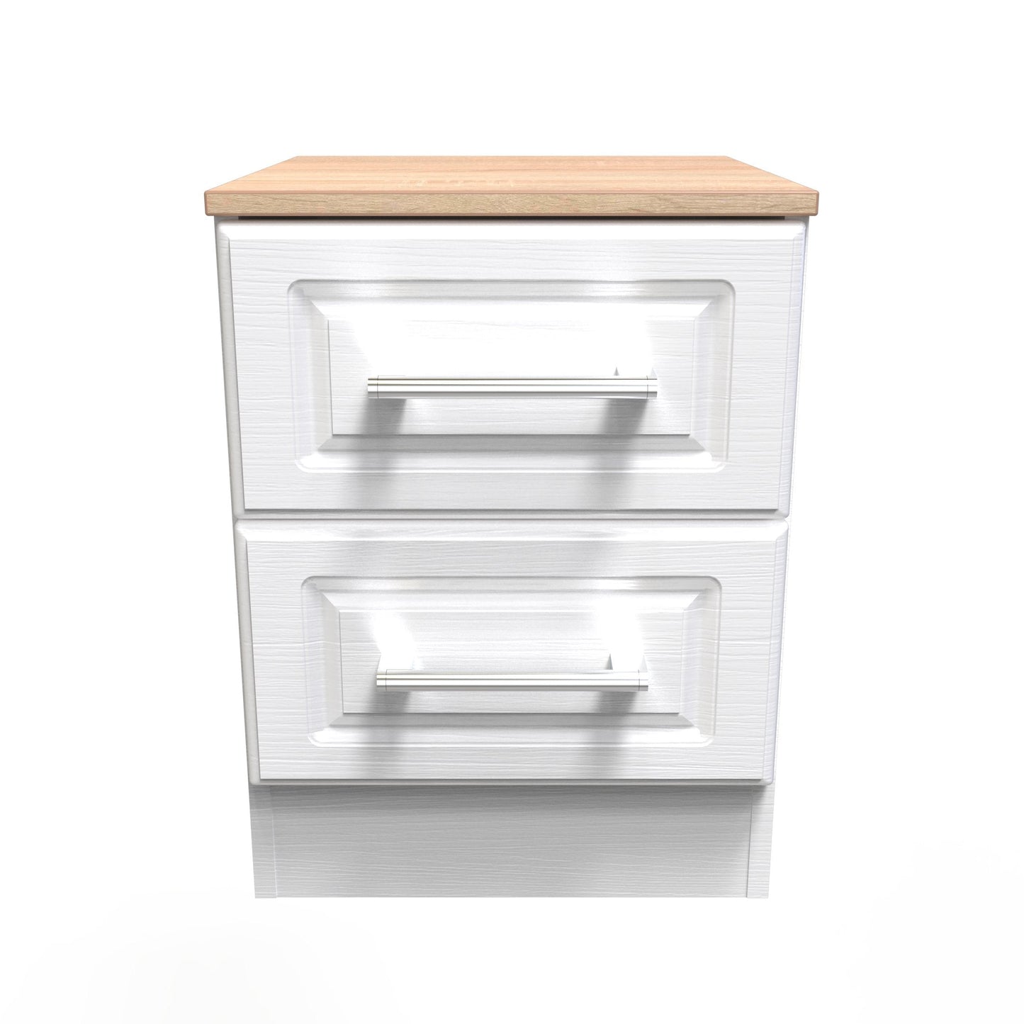 Kent Bedside Table White & Oak 2 Drawers 51cm