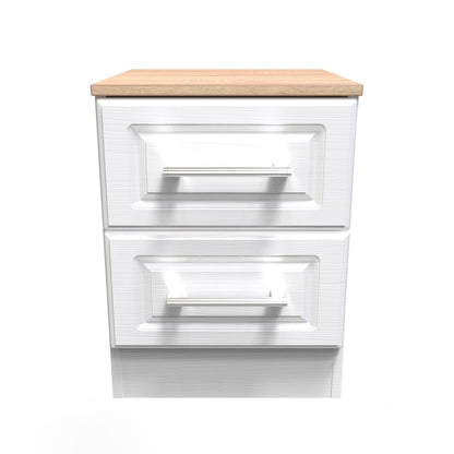 Kent Bedside Table White & Oak 2 Drawers 51cm
