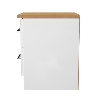 Kent Bedside Table White & Oak 2 Drawers 51cm