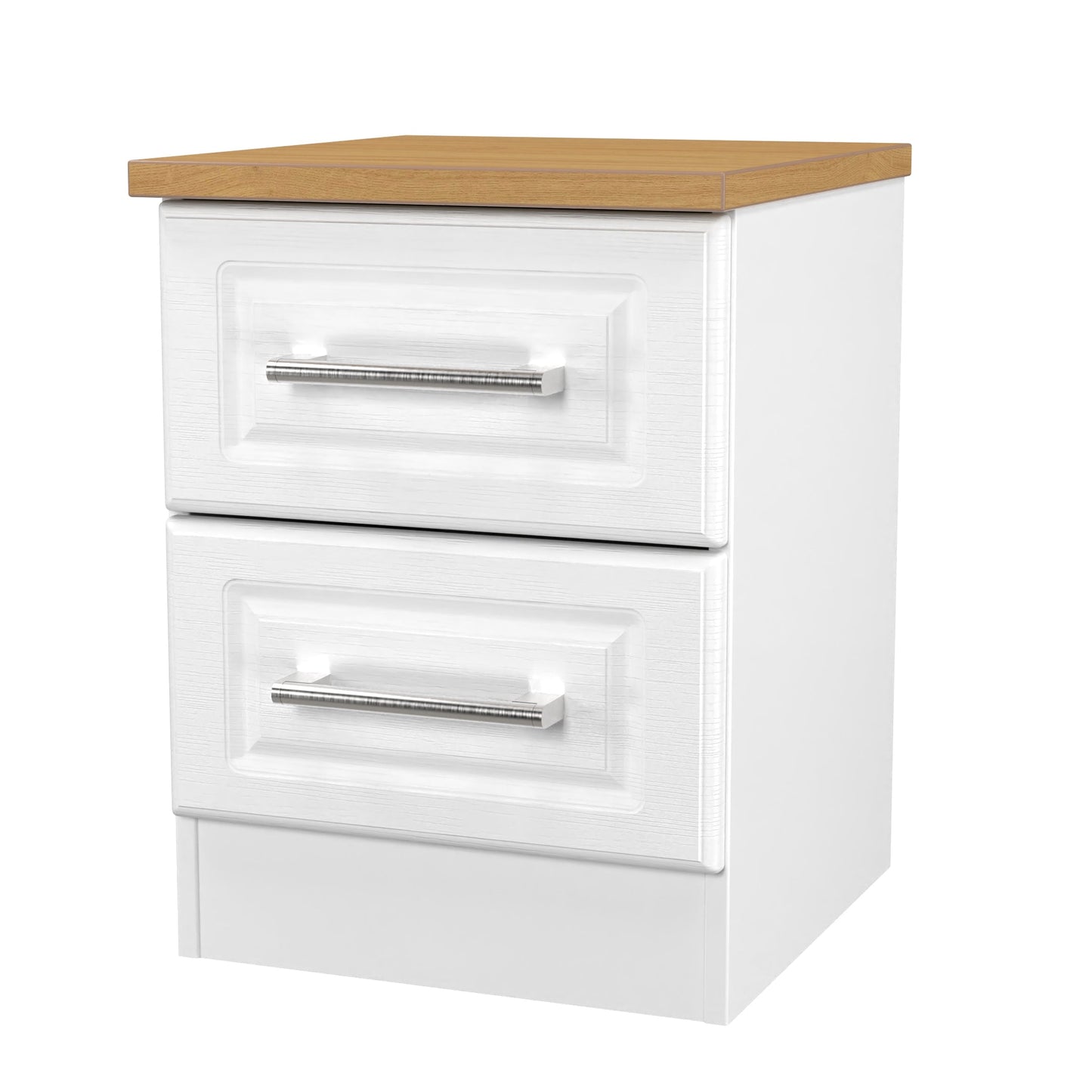 Kent Bedside Table White & Oak 2 Drawers 51cm
