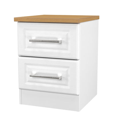 Kent Bedside Table White & Oak 2 Drawers 51cm