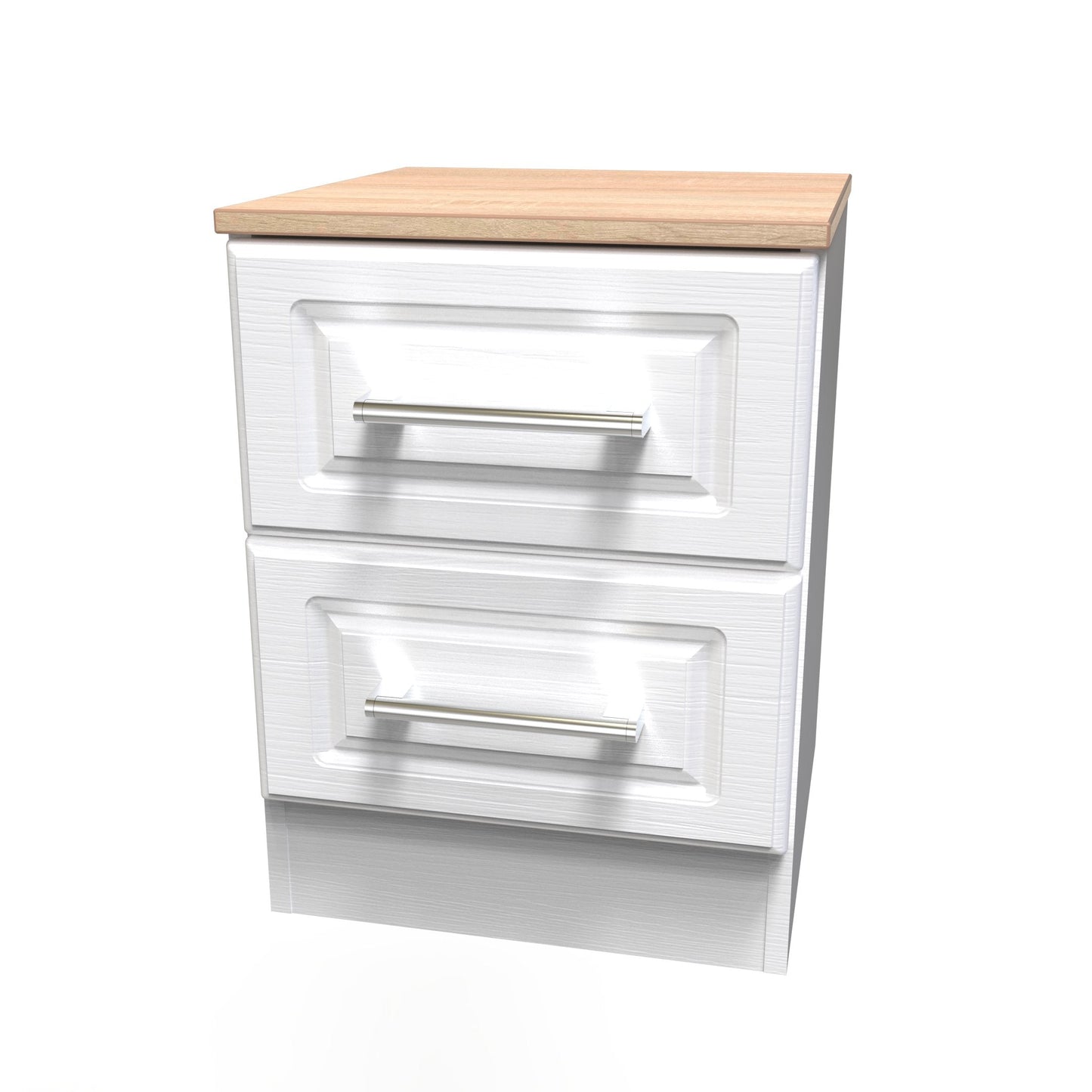 Kent Bedside Table White & Oak 2 Drawers 51cm