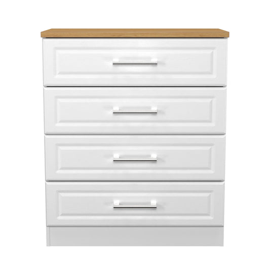 Kent Chest of Drawers White & Oak 4 Drawers 89cm