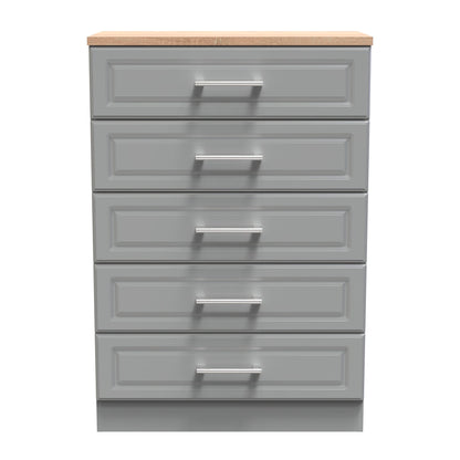 Kent Tall Chest of Drawers Grey & Oak 5 Drawers 108cm