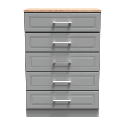 Kent Tall Chest of Drawers Grey & Oak 5 Drawers 108cm