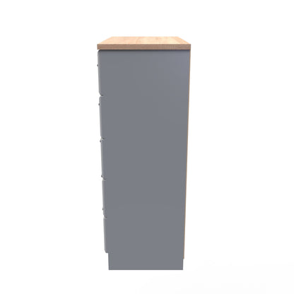 Kent Tall Chest of Drawers Grey & Oak 5 Drawers 108cm