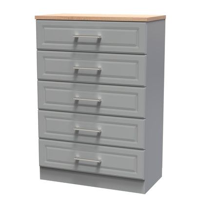 Kent Tall Chest of Drawers Grey & Oak 5 Drawers 108cm