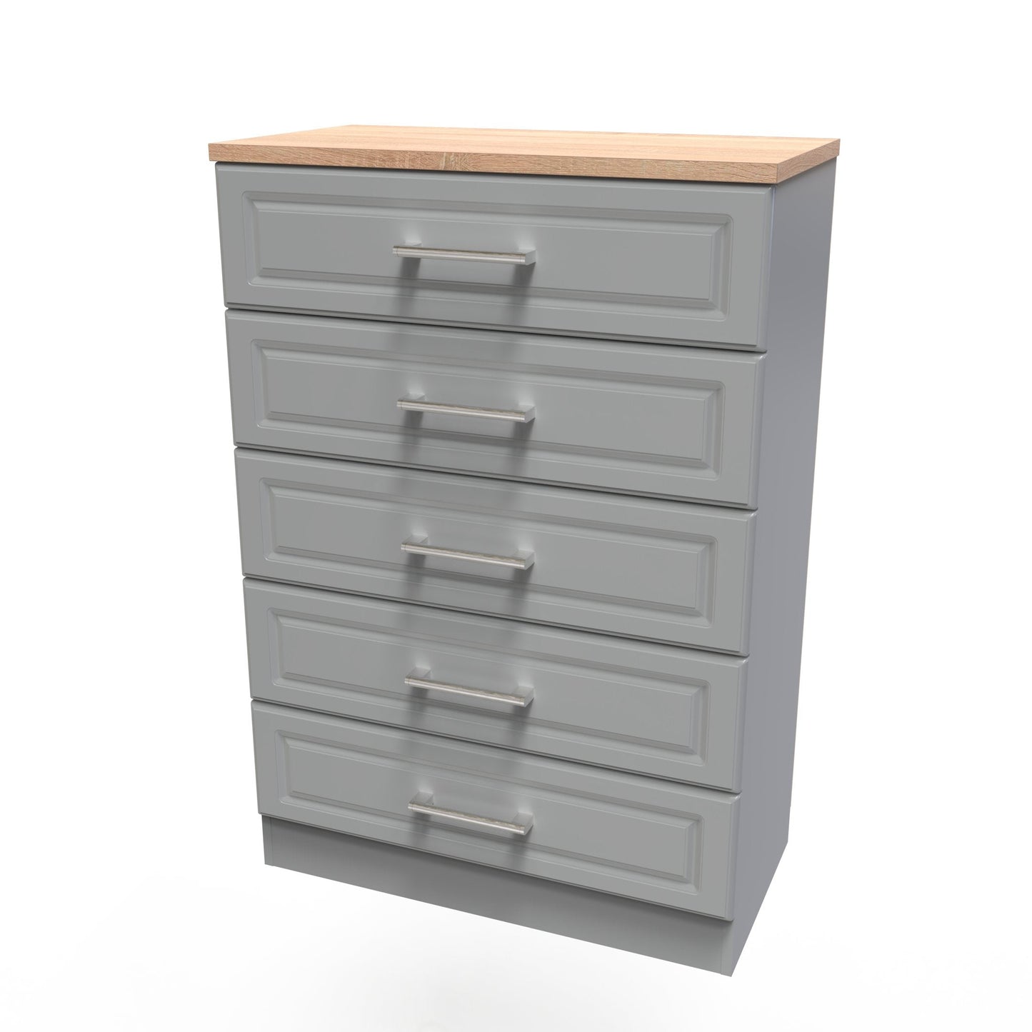 Kent Tall Chest of Drawers Grey & Oak 5 Drawers 108cm