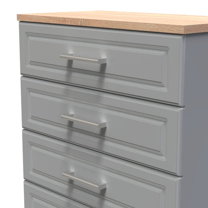 Kent Tall Chest of Drawers Grey & Oak 5 Drawers 108cm