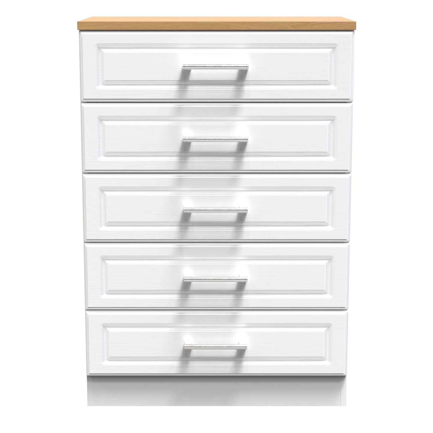 Kent Tall Chest of Drawers White & Oak 5 Drawers 108cm