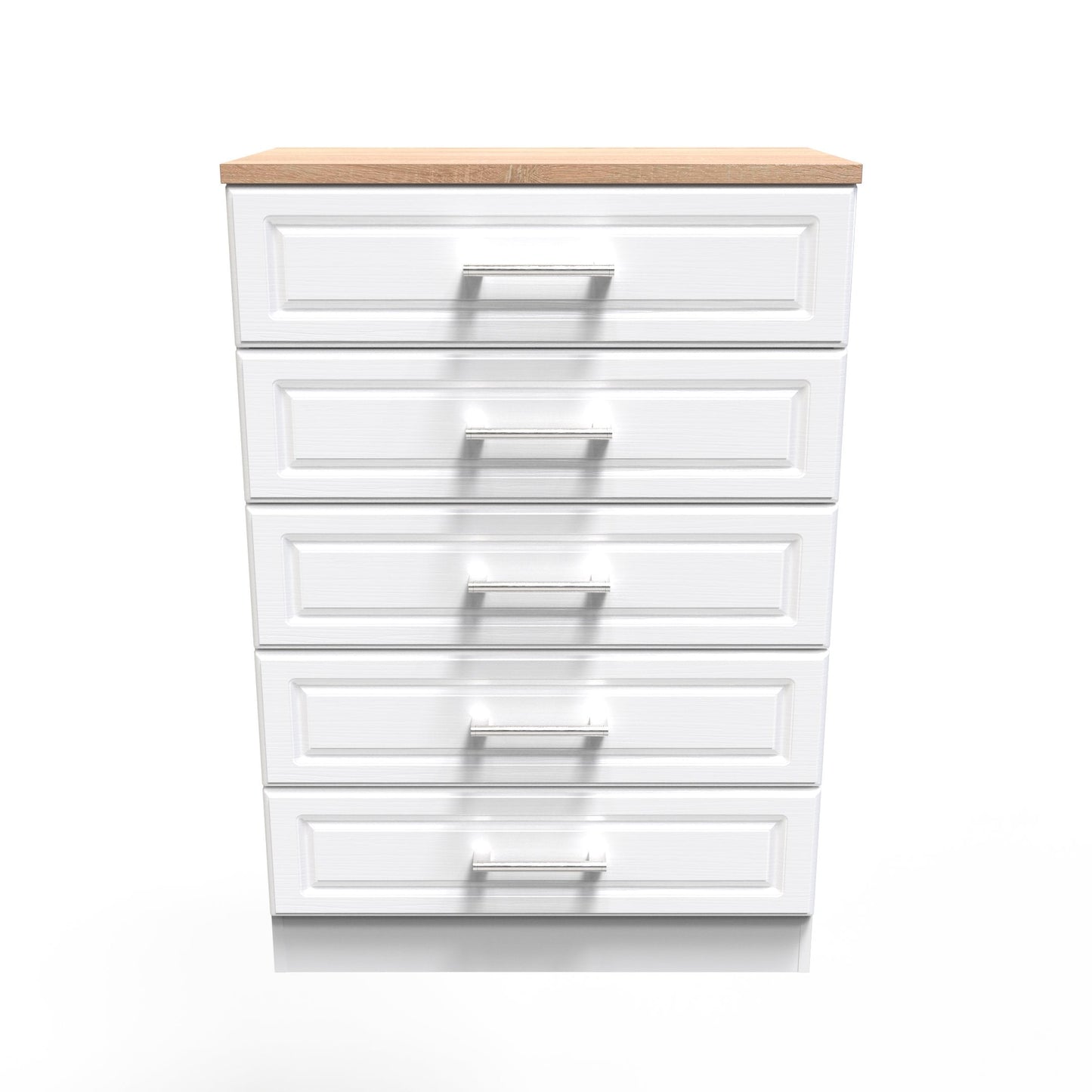 Kent Tall Chest of Drawers White & Oak 5 Drawers 108cm