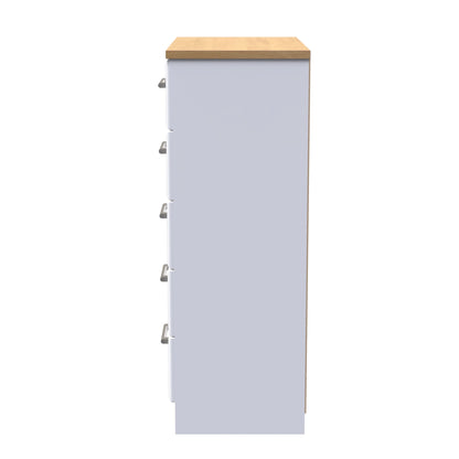 Kent Tall Chest of Drawers White & Oak 5 Drawers 108cm