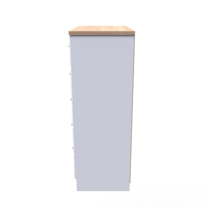 Kent Tall Chest of Drawers White & Oak 5 Drawers 108cm